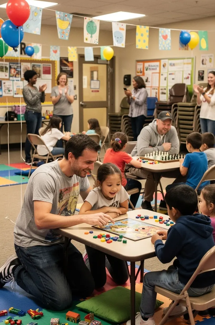 Community gathering with people enjoying offline activities